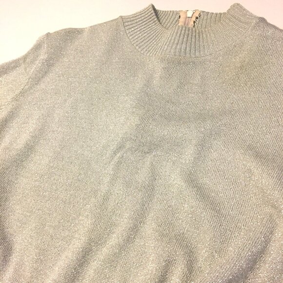 Vintage 60s 70s KMark Silver Metallic Lurex Sweater Back Zipper Holiday Glam (2) - Picture 4 of 12
